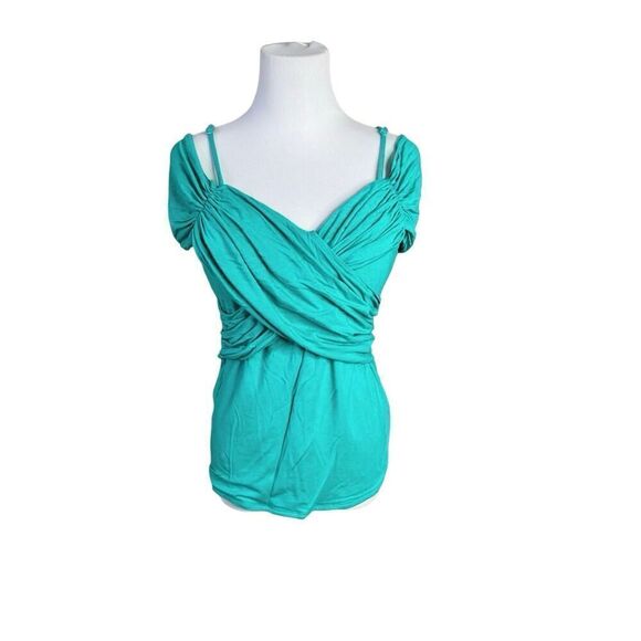 Venus Criss Cross Off the Shoulder Top Body Hugging Feminine Jersey LARGE Beach - Picture 1 of 11